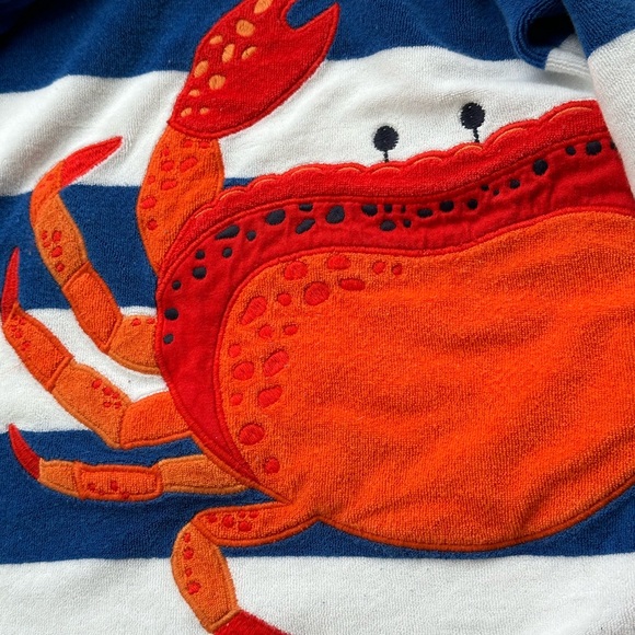 Mini Boden Stripe Appliqué Crab Terry Cloth Hooded Cover-Up size 2-3 - Picture 7 of 7